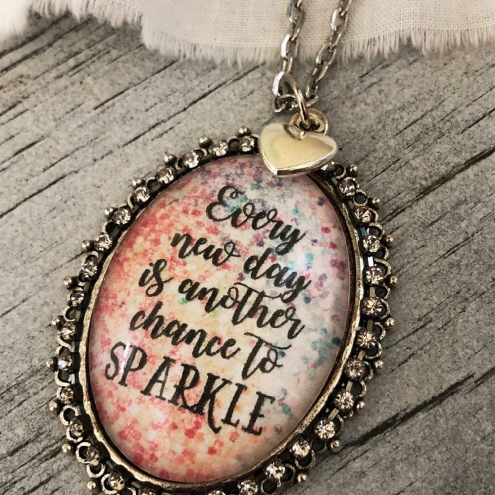 Every new day is another chance to sparkle glass Oval necklace